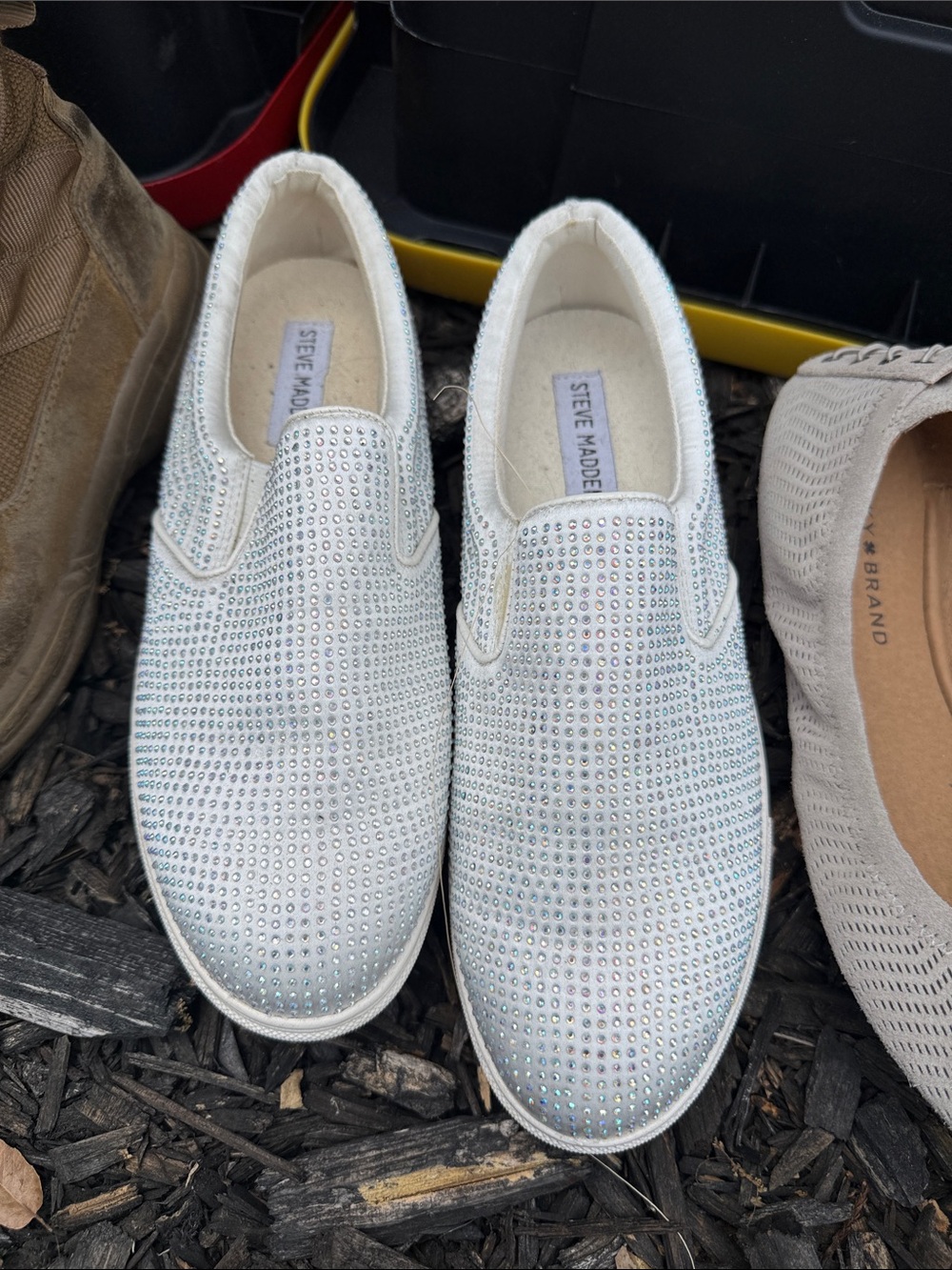 Steve Madden White Slip-On Sparkle Loafers